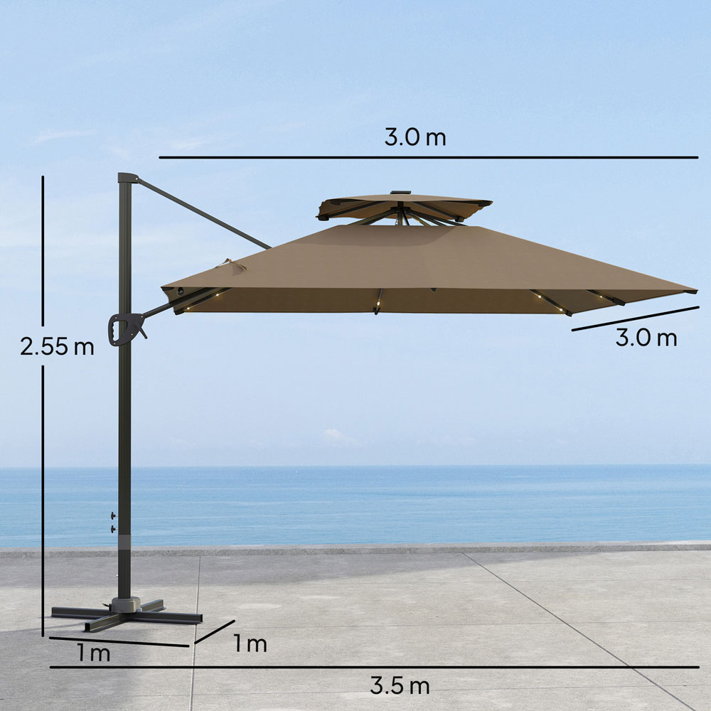 Outsunny 2 Tier Khaki Aluminium Solar LED Crank and Tilt Cantilever Parasol 3.5m Image 9