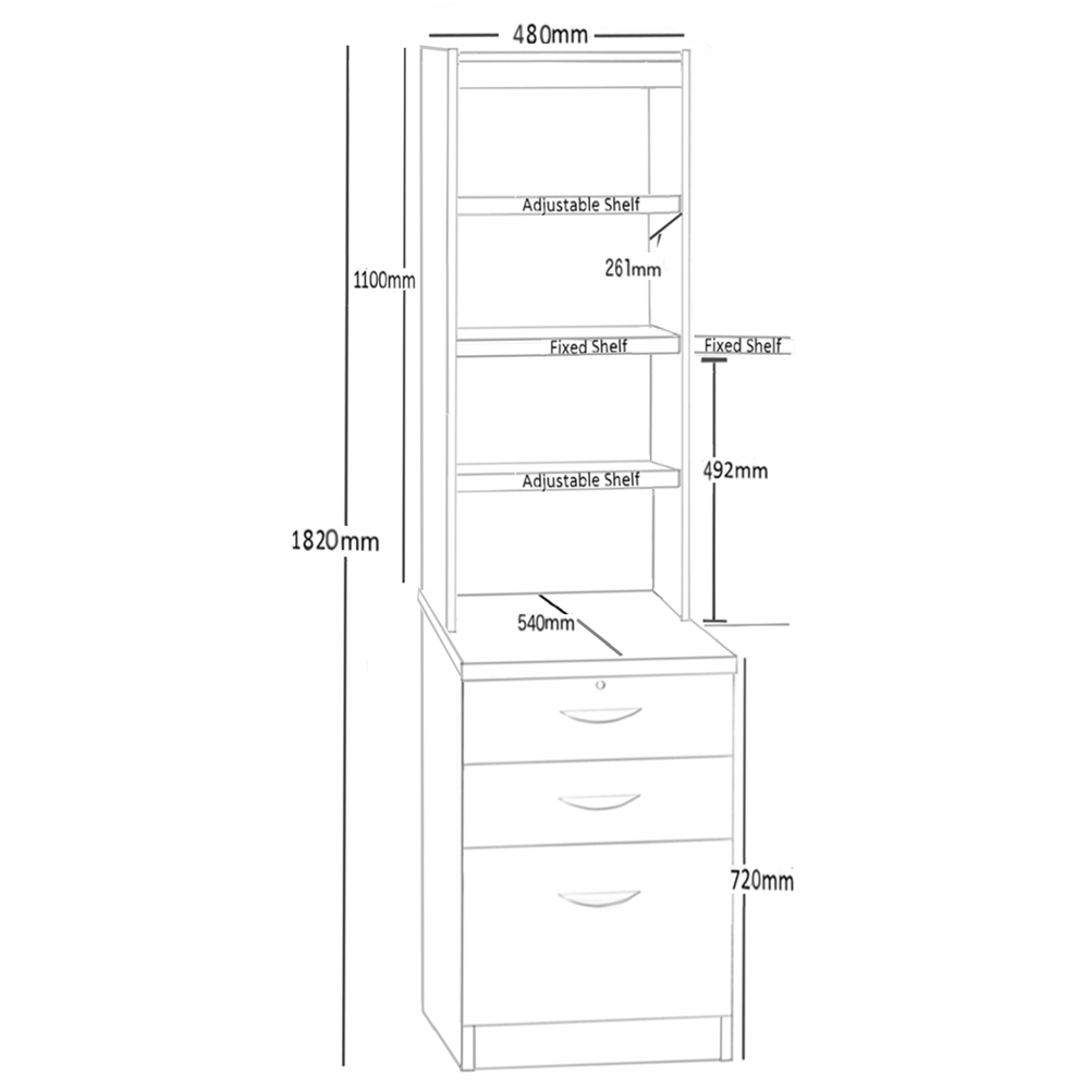 R White Cabinets 3 Drawer 4 Shelf Brown Storage Unit with Hutch Image 5