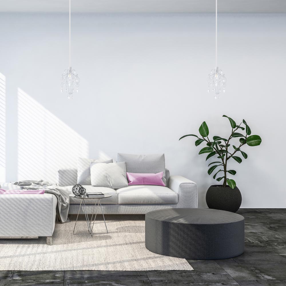 Happy Homewares Matt White Chandelier Style Pendant Shade with Clear Acrylic Droplets Image 2