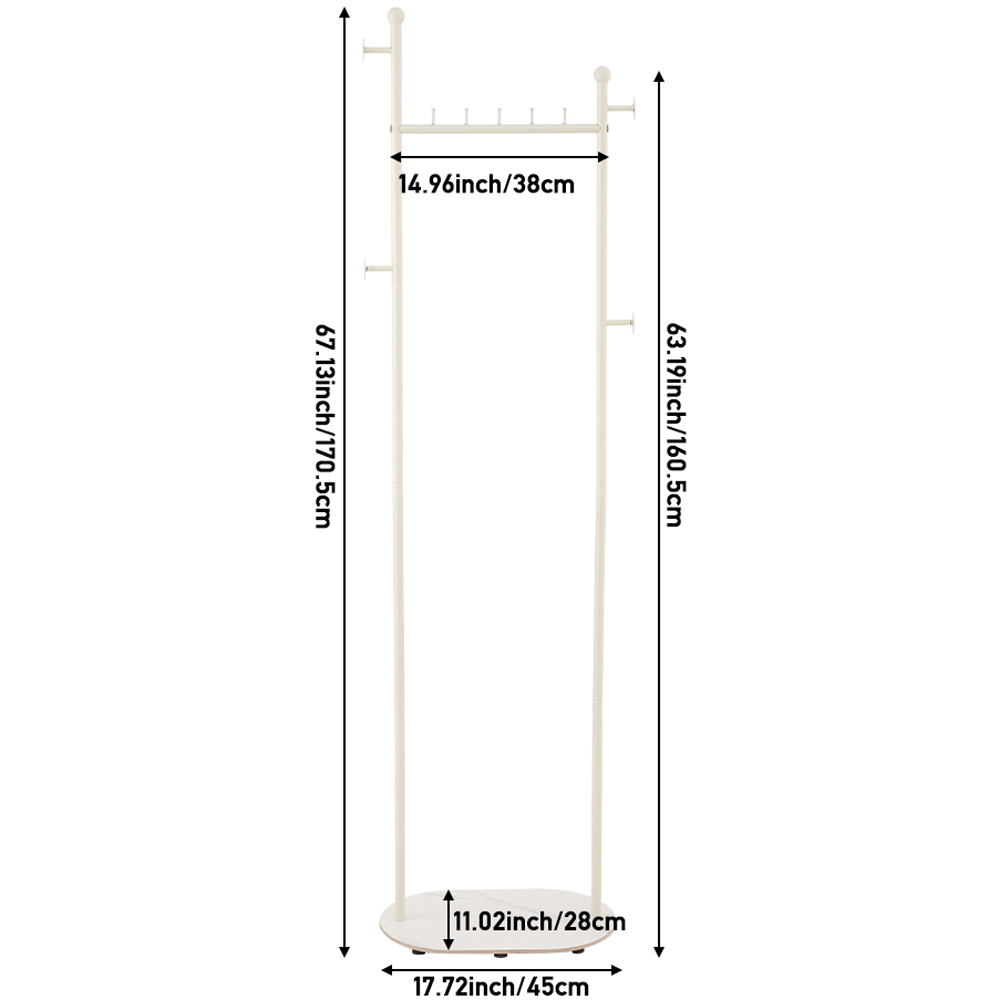 Living and Home White Metal Clothes Rack with 4 Hooks and Marble-Effect Base Image 8