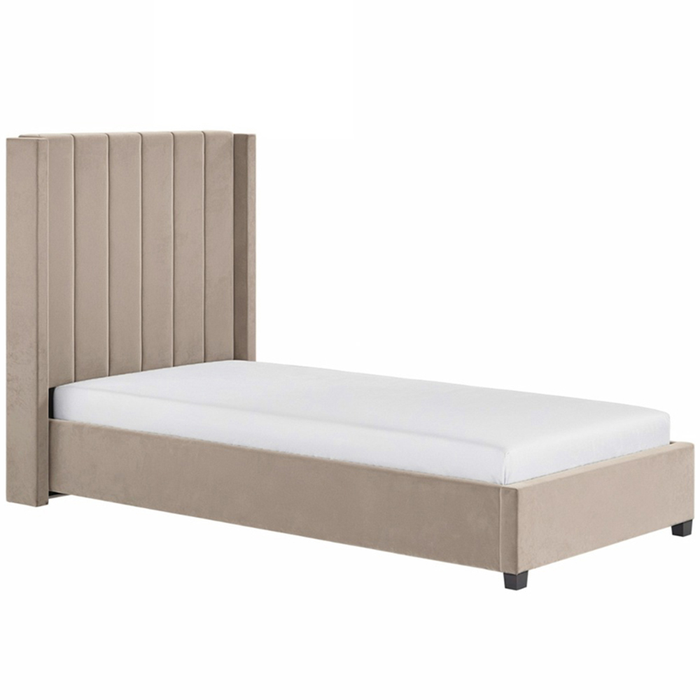 Flair Tiggy Single Beige Velvet Ottoman Bed Image 2