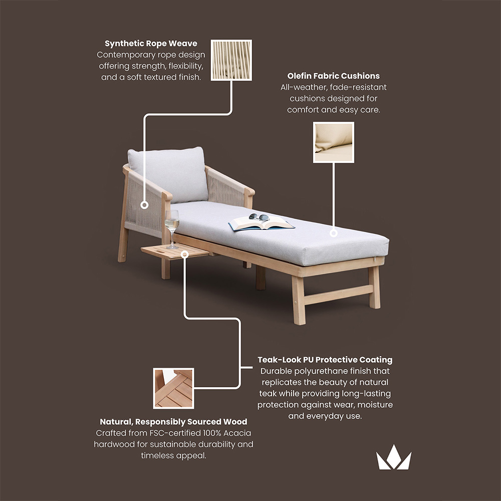 Royalcraft Roma Sunlounger with Pullout Side Tray Image 8