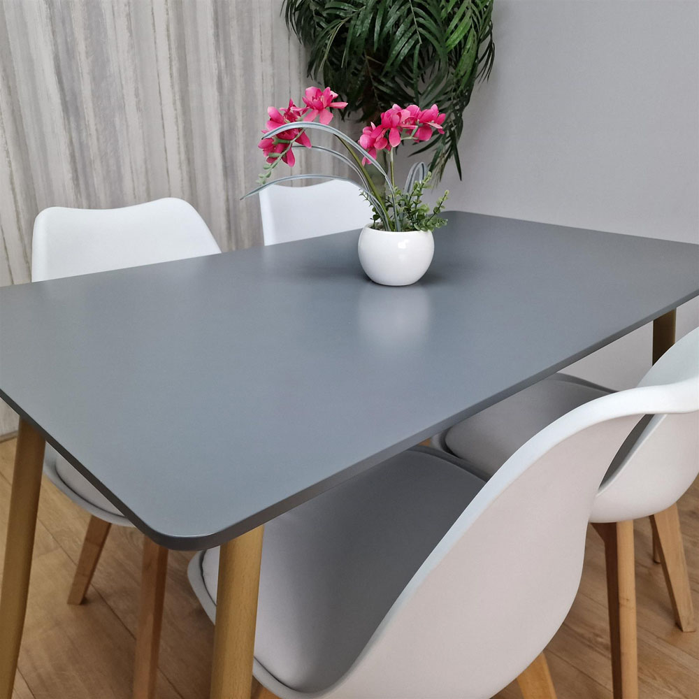 Kosy Koala 4 Seater Wooden Dining Table Set Dark Grey and White Image 2