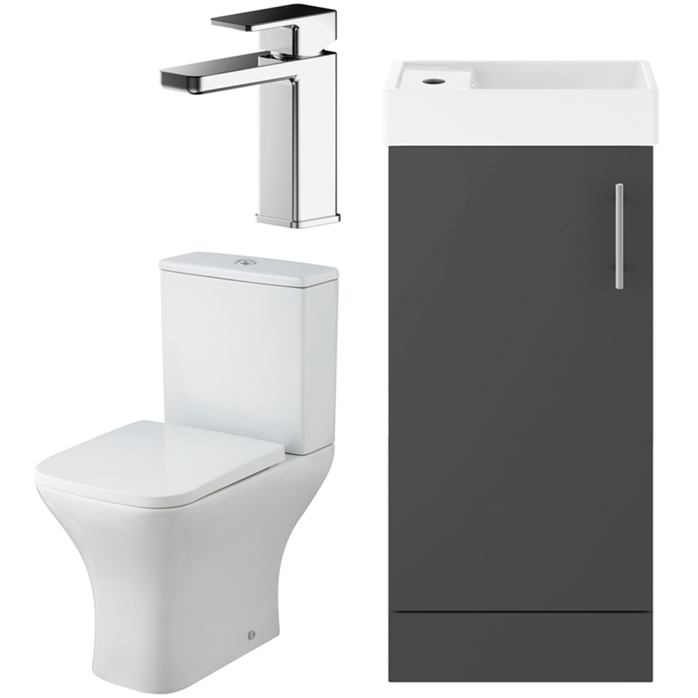 nuie Vault 400mm Gloss Grey Floor Standing Unit with WC and Tap Image 1
