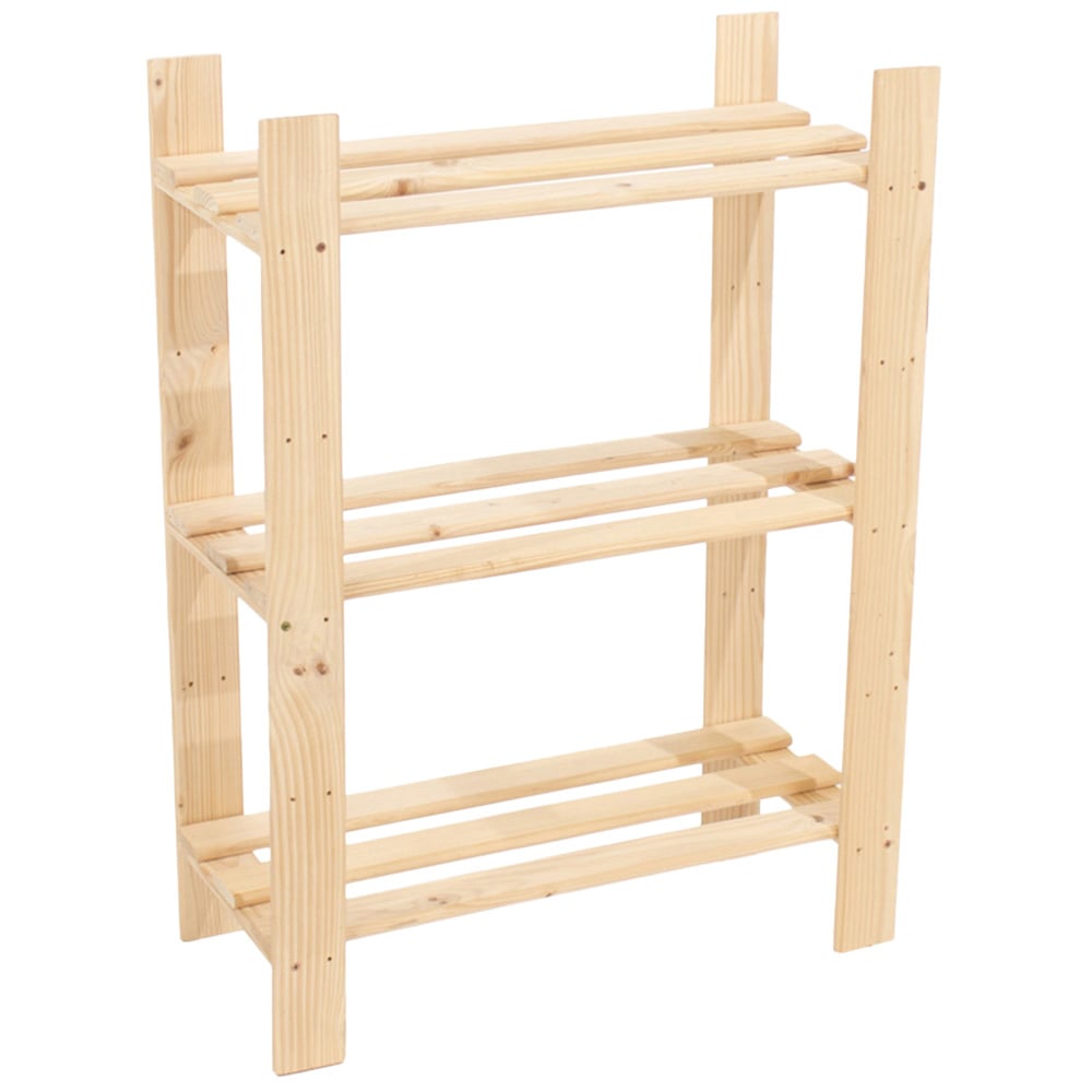Leighton 3 Shelf Natural Wood Narrow Slatted Storage Unit Image 2