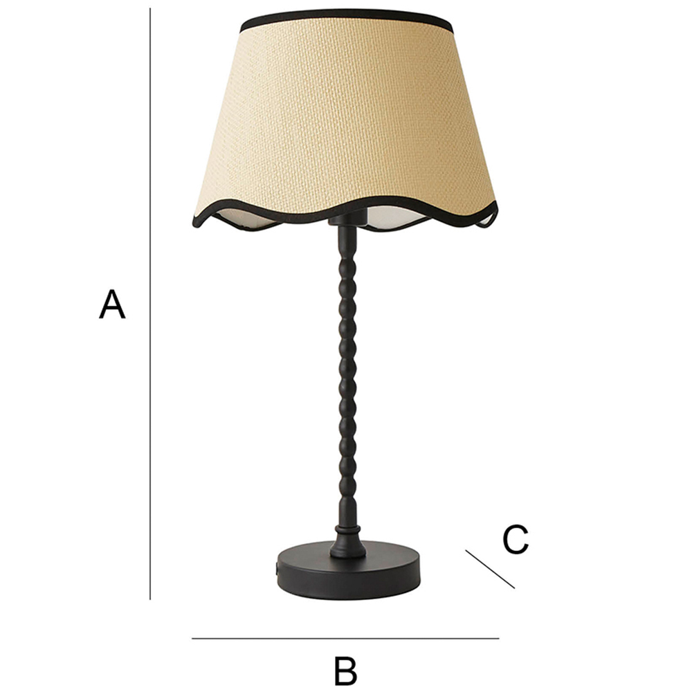 ValueLights Maeve Scallop Black Trim Drum Shade Bobbin Table Lamp and LED Bulb Image 7