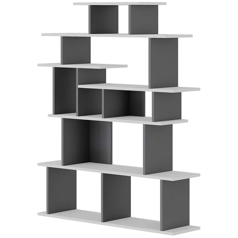 FWStyle Apollon 7 Tier White and Grey Wide Bookcase Shelving Unit Image 2