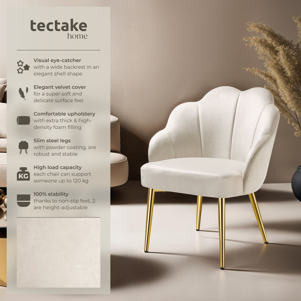 tectake Hellen Set of 6 Cream and Gold Velvet Accent Chairs Image 6