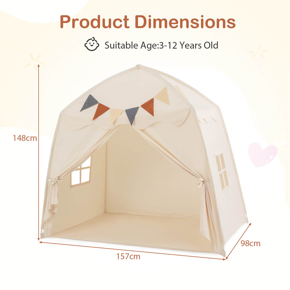 Costway 3 Person Extra Large Kids Play Tent with Lights Beige Image 9