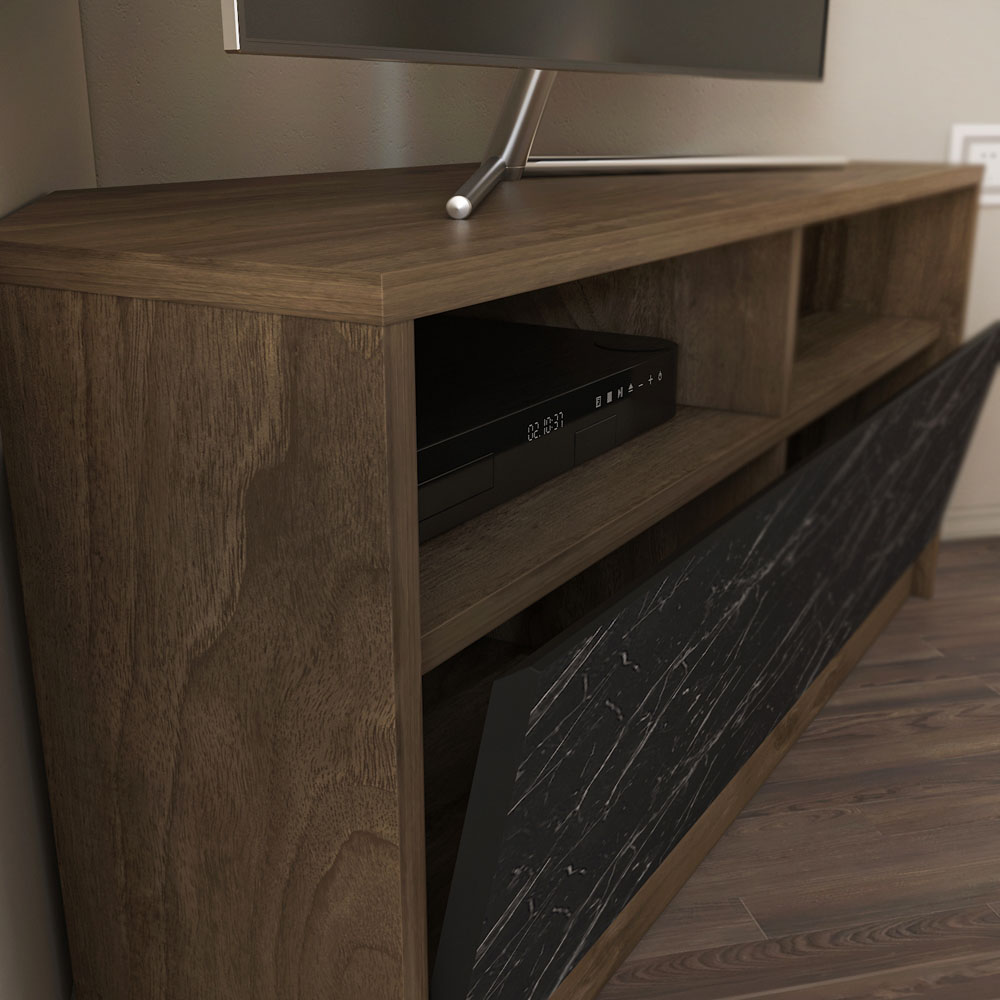 Decorotika Comero 2 Shelf 2 Door White and Black Marble Effect Corner TV Unit Image 4