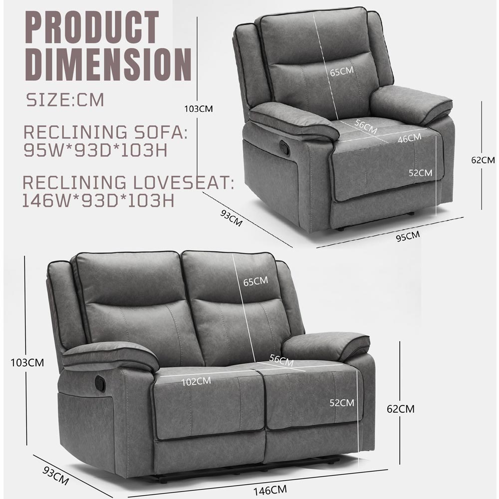 Furniture One 3 Seater Grey Manual Sectional Recliner Couches Sofa Set Image 5