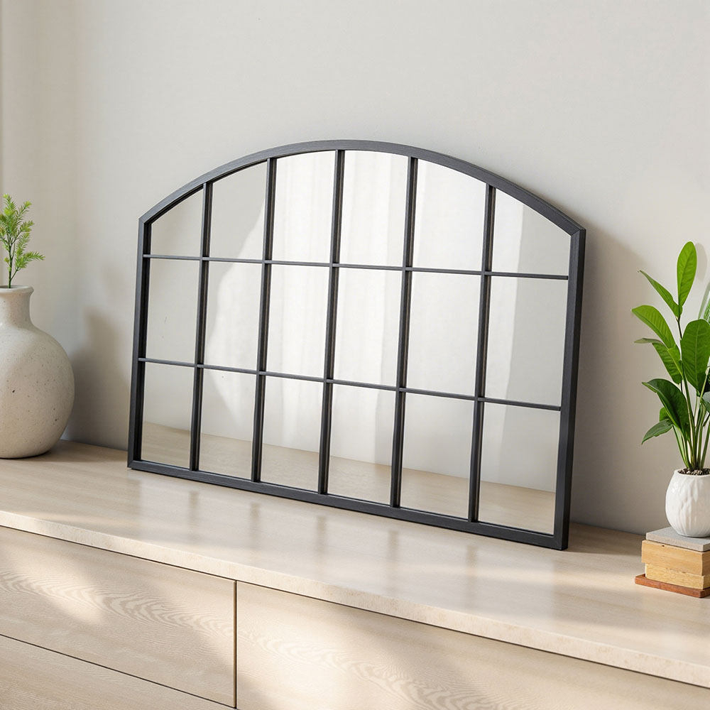 Living and Home Black Arched Wall Mirror with Metal Frame Image 2