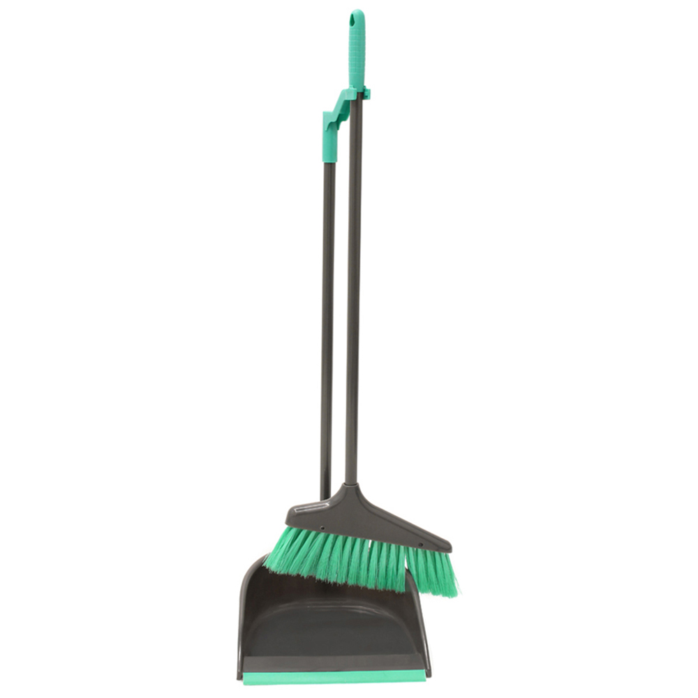 JVL Long Handle Dust Pan and Brush Set Grey Image 1