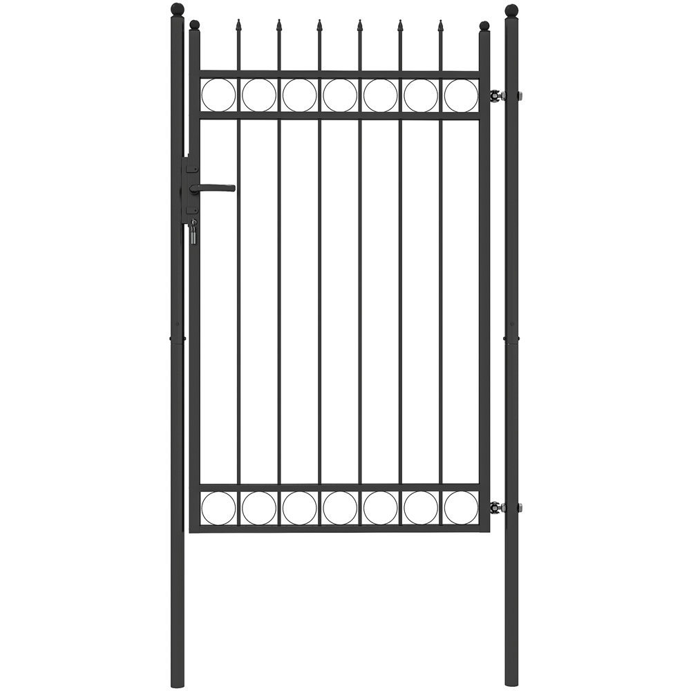 Outsunny 6.7 x 3.4ft Black Galvanised Steel Garden Fence Gate with Lock Image 1
