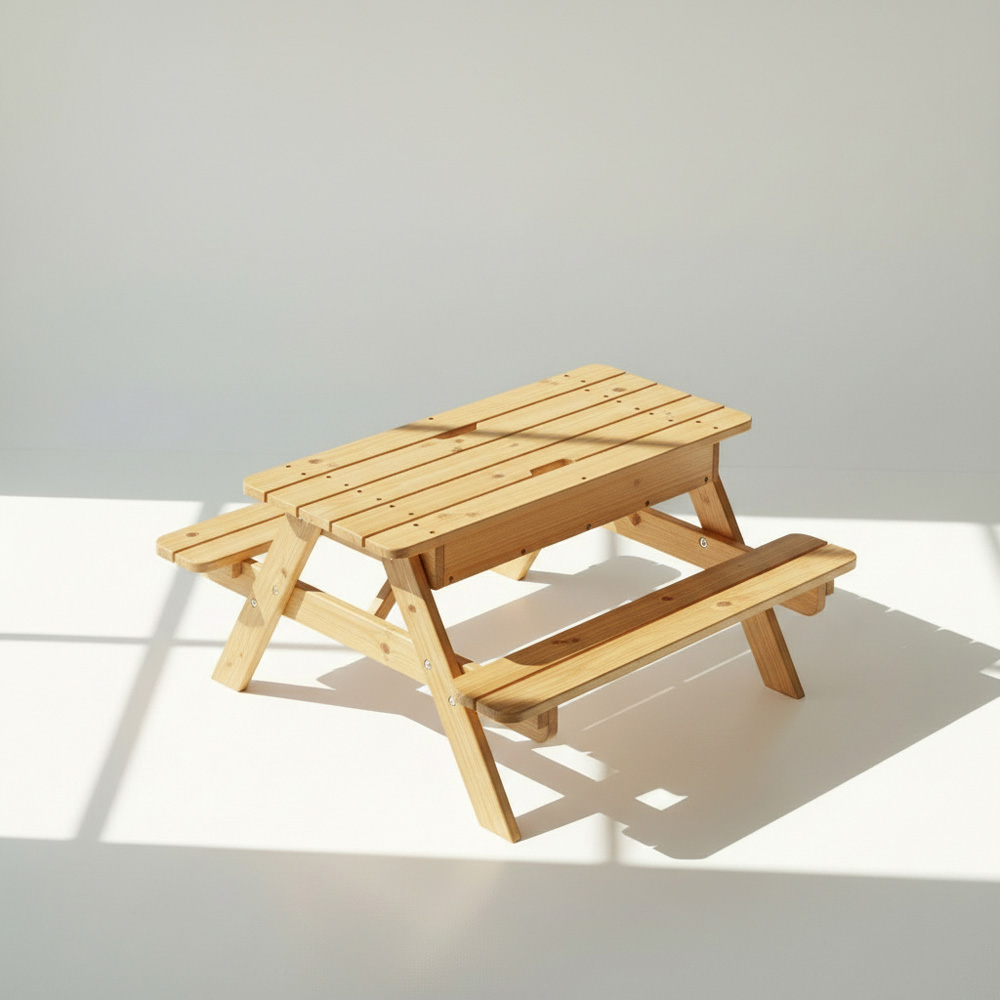 AMATA Natural Kids Wooden Picnic Table with Sandpit Image 2