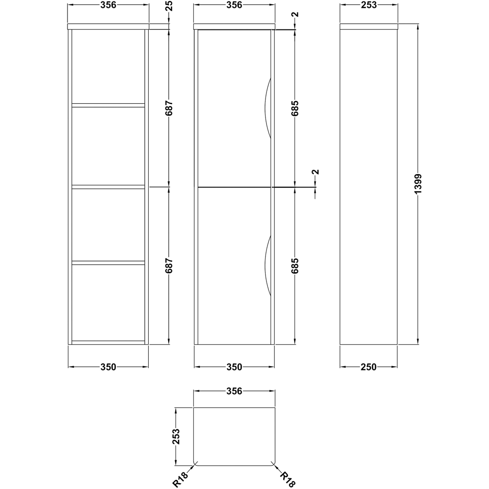 nuie Parade 2 Door Gloss White Wall Hung Tall Cabinet Image 4
