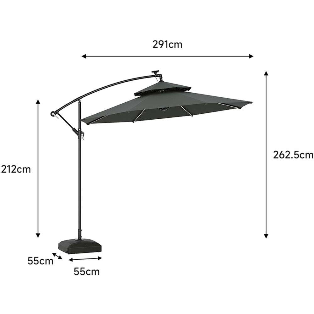 Living and Home Double Top Dark Grey Solar Light Cantilever Parasol with Wheeled Base 3m Image 9