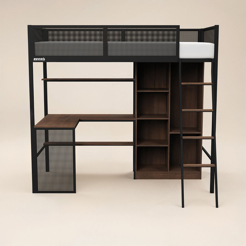 Recoil Graynite Metal Gaming High Sleeper with Shelf and Storage Image 3