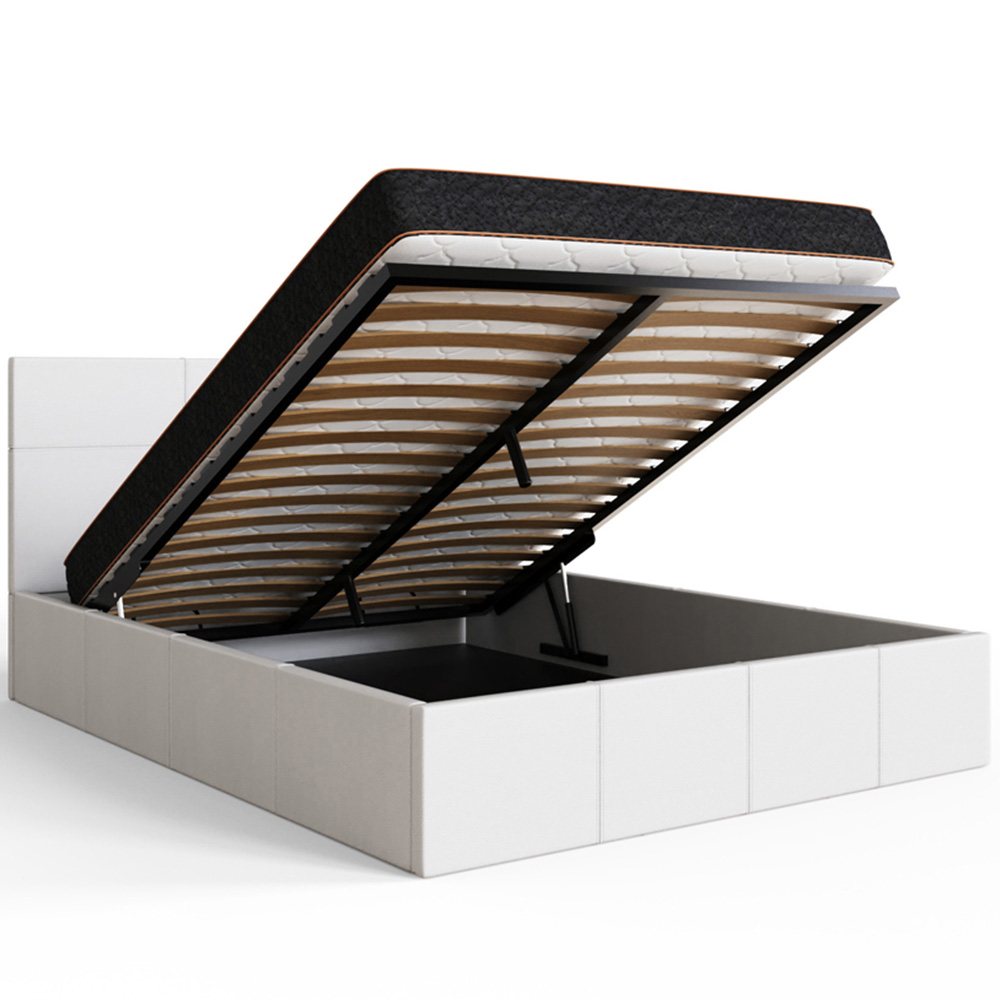 GFW King Size White Faux Leather End Lift Ottoman Bed with Bonnell Mattress Image 5