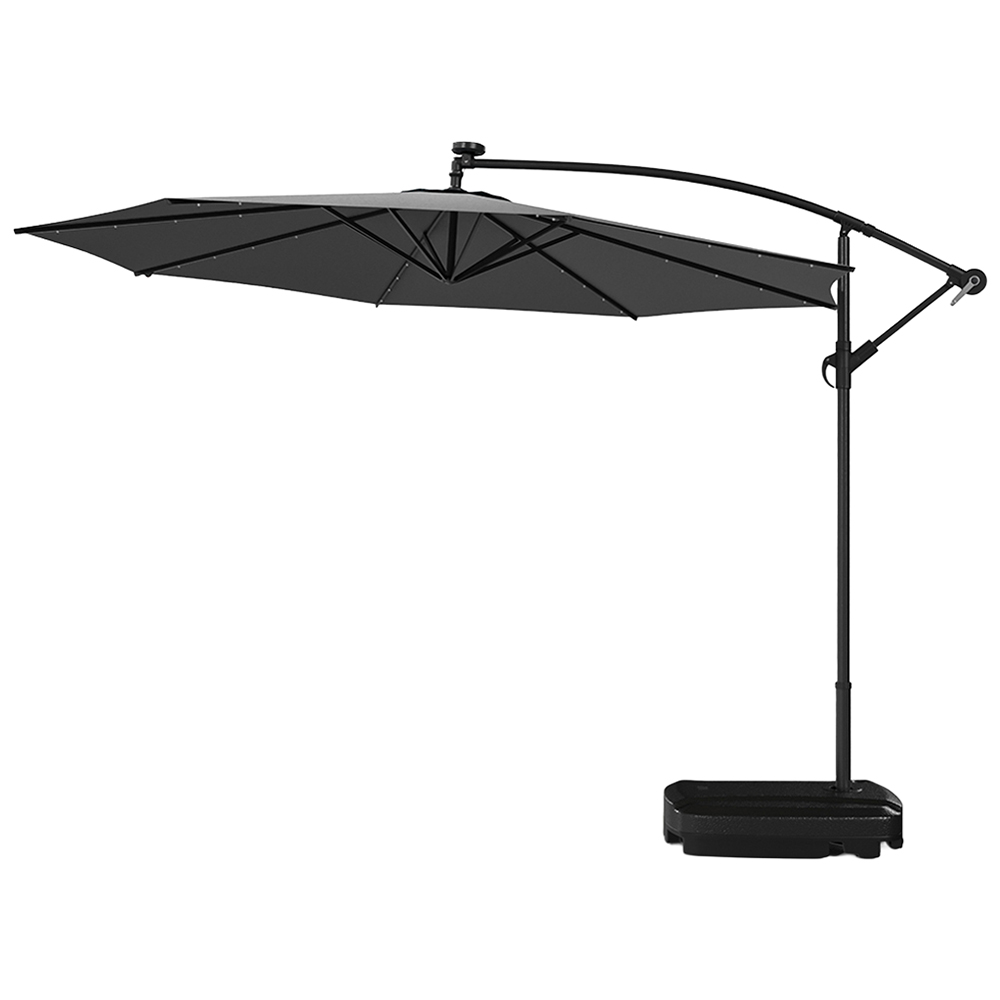 Living and Home Dark Grey Solar LED Crank Lift Parasol with Fillable Base 3m Image 1