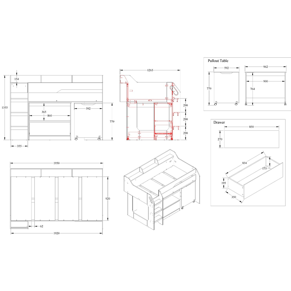 Flair Lulu Single White and Grey Mid Sleeper Bed Image 5