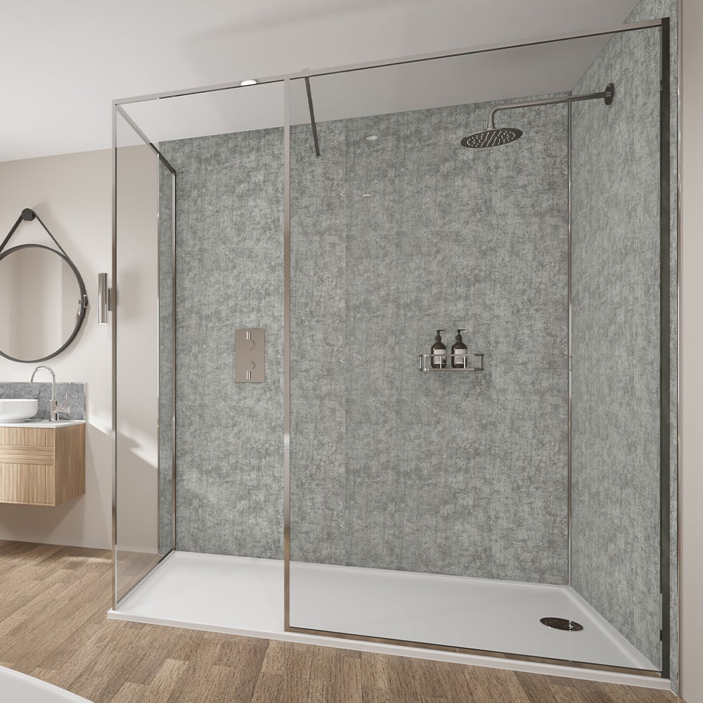 Wetwall Mermaid Concrete Collection Platinum Stone Plywood Shower Panel 2420 x 900mm Image 3