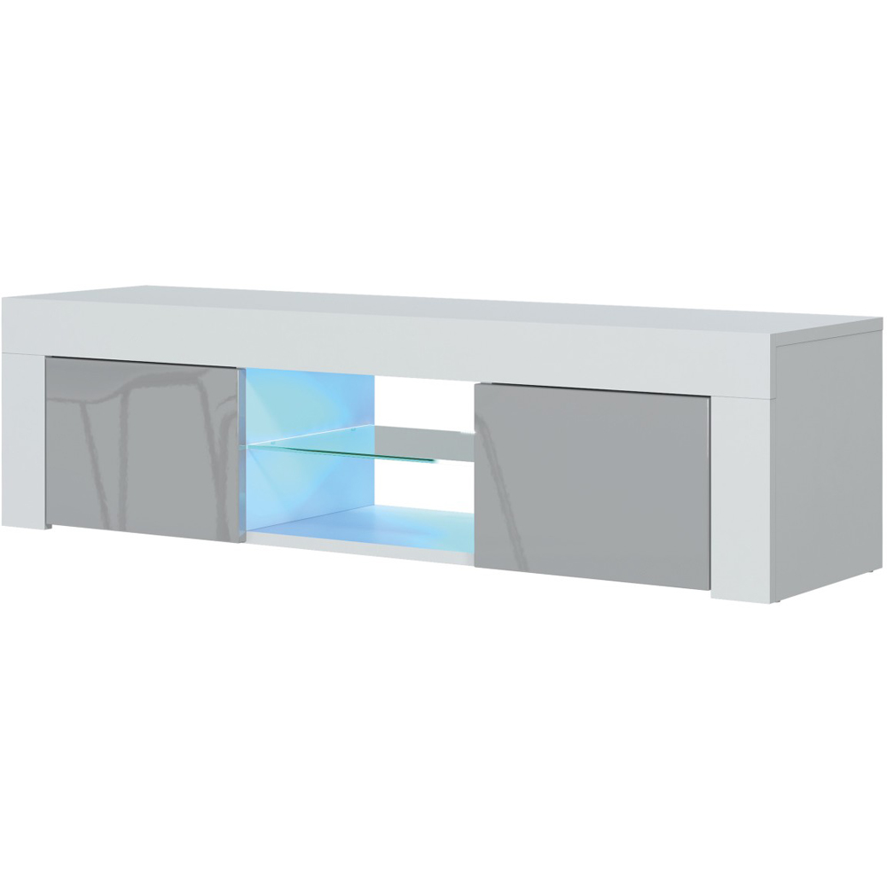Creative Furniture Loom White and Grey Gloss 2 Door 2 Shelf TV Unit with LED Image 2
