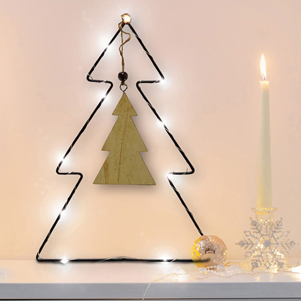 St Helens LED Metal Christmas Tree Decoration with Wooden Centre Image 3