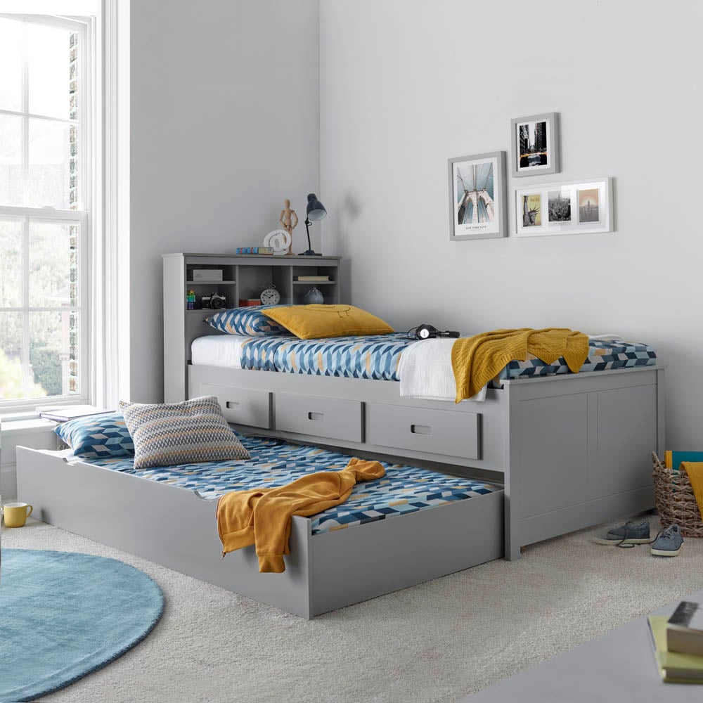 Veera Single Grey Guest Bed and Trundle with Pocket Mattresses Image 6