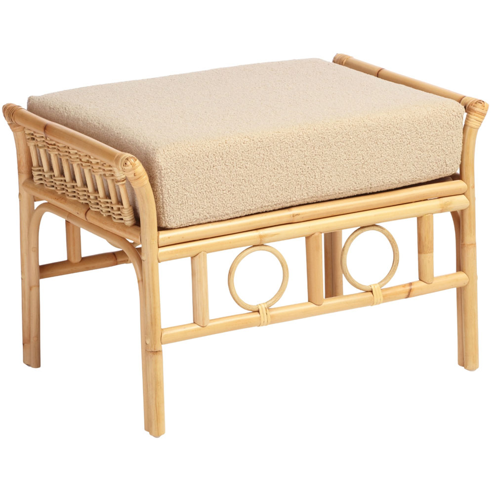 Desser Furniture Bejing Natural Rattan Latte Boucle Footstool Image 2