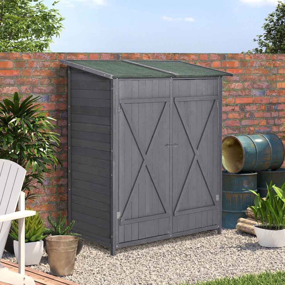 Outsunny Wooden Garden Shed Dark Grey Image 2