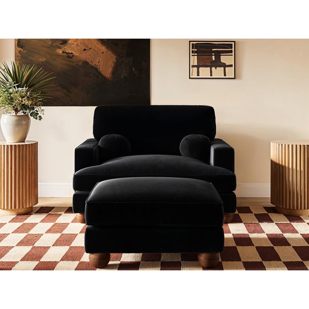 Solace+Co Addison Black Velvet Loveseat and Footstool Set Image 5