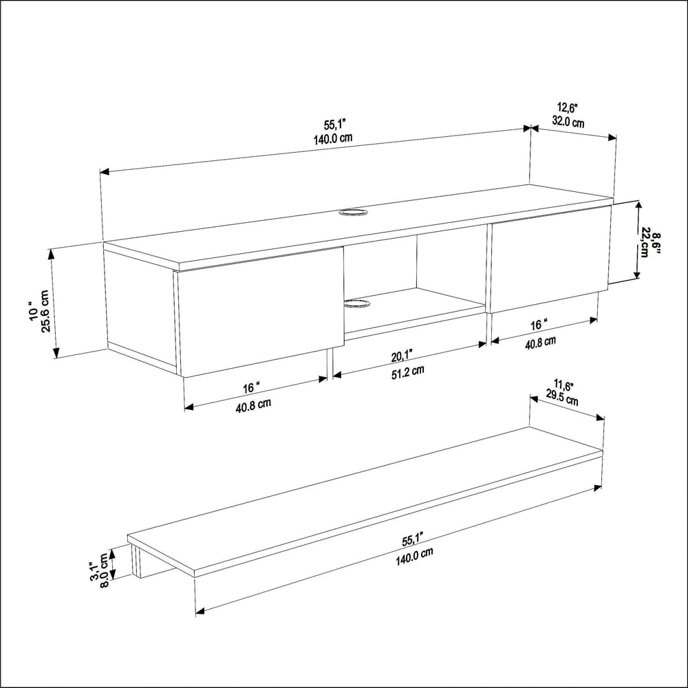 Decorotika Elia 2 Door Single Shelf Silva and Hazeran Floating TV Unit with Wall Shelf Image 9