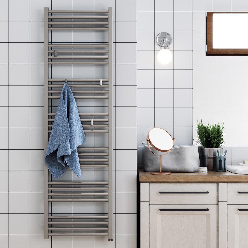 Terma Fiona One 2046BTU Sparkling Gravel Taupe Electric Tower Rail 1620 x 480mm Image 2