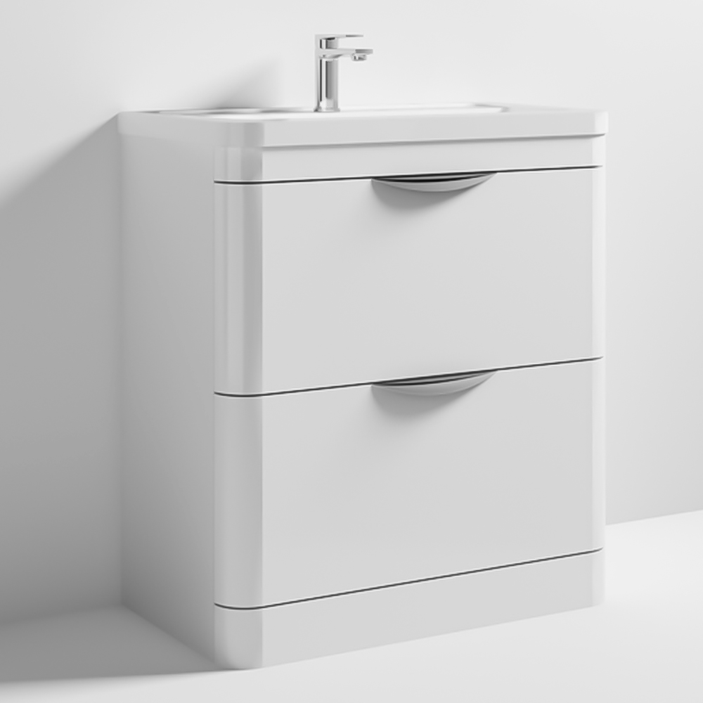 nuie Parade 2 Drawer Gloss White Floor Standing Vanity Unit and 1 Tap Hole Ceramic Basin 800mm Image 2