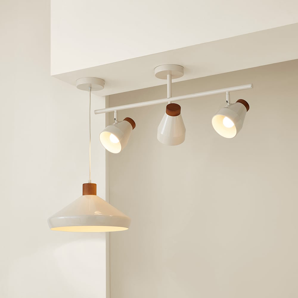 ValueLights Parker 3 Way Cream and Walnut Ceiling Light and Bulbs Image 7