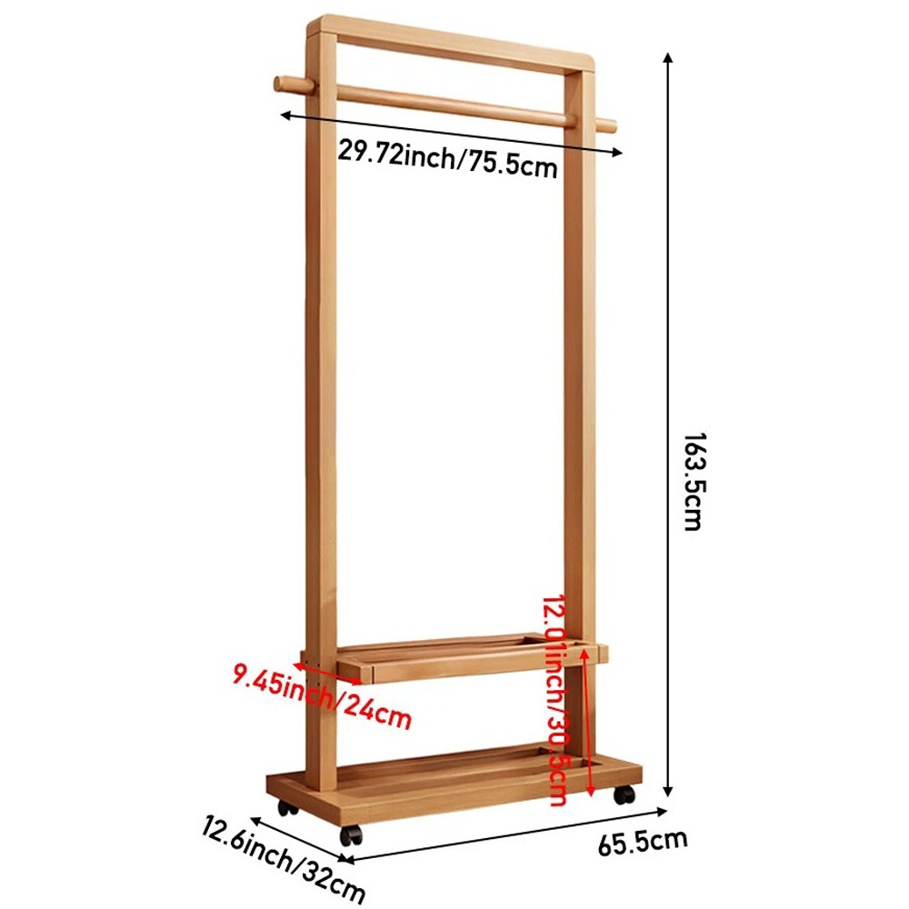 Modcraft 2 Shelf Walnut Heavy Duty Rolling Bamboo Clothes Rail Image 6