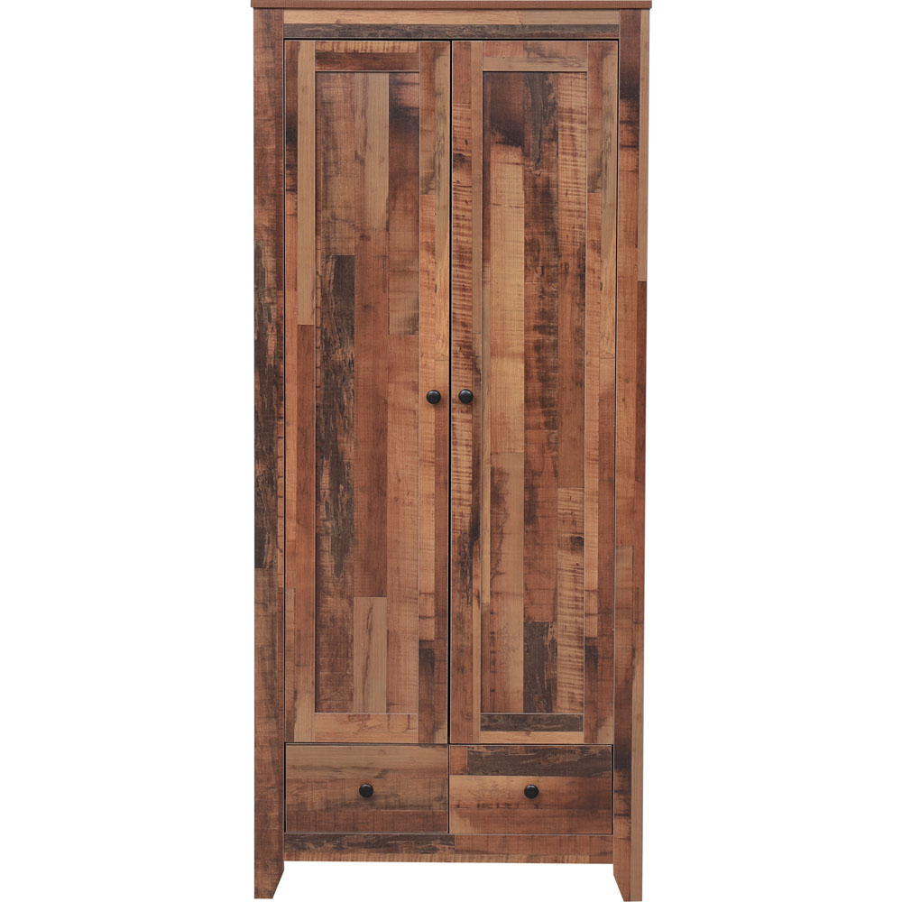 FurnitureHMD 2 Door 2 Drawer Industrial Style Wooden Wardrobe Image 3