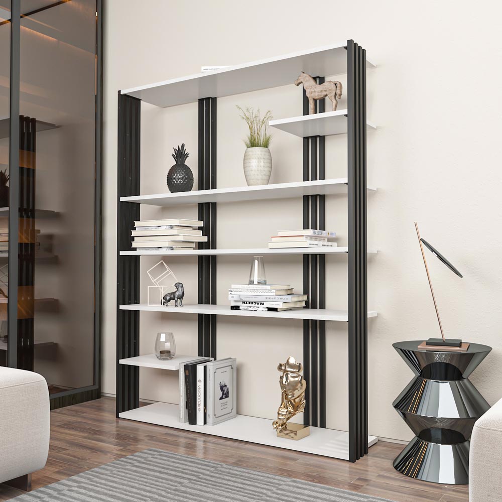 Decorotika Jeni 6 Shelf White and Black Bookcase Image 6
