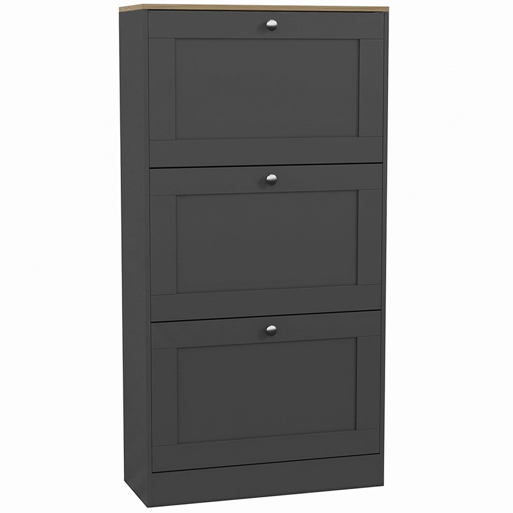 Vida Designs Altino 3 Flip Down Drawer Charcoal Grey and Oak Shoe Cabinet Image 2