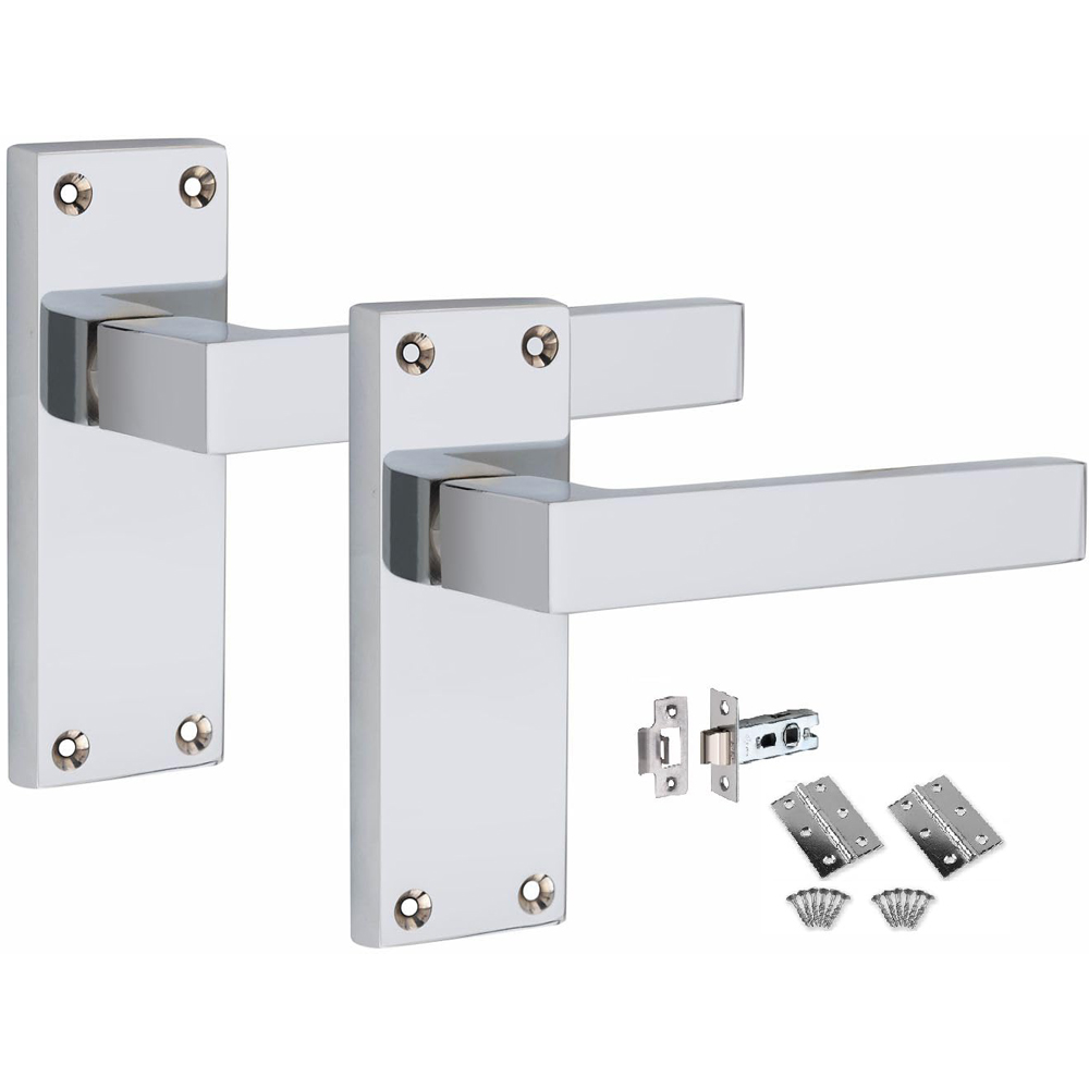 Golden Grace Polished Chrome Victorian Straight Delta Latch Door Handle with Hinge 6 Pack 120 x 40mm Image 2