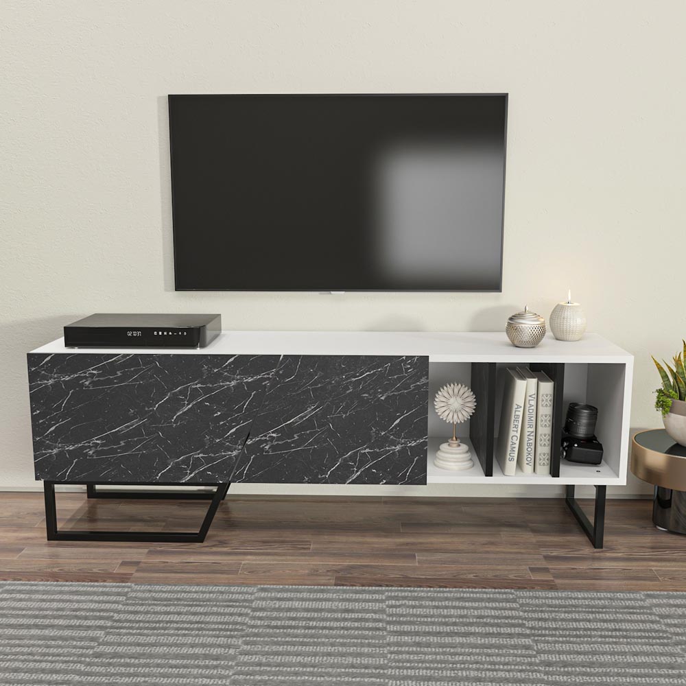 Decorotika Linossa 3 Shelf White and Black Marble TV Unit Image 3