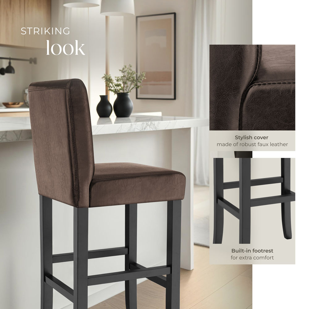 Tectake Brown Leather Padded Bar Stool Image 4