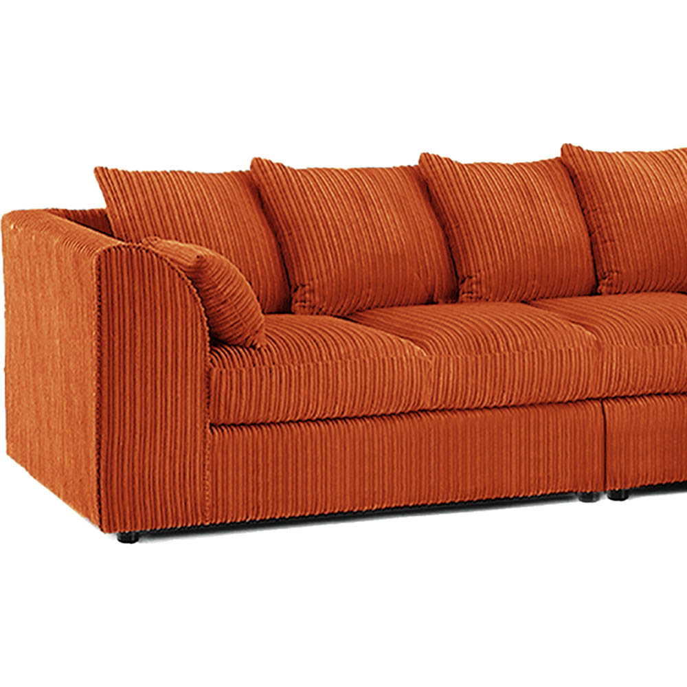 Luxor 4 Seater Orange Jumbo Cord Right Hand Facing Scatter Back L Shaped Corner Sofa Set Image 3