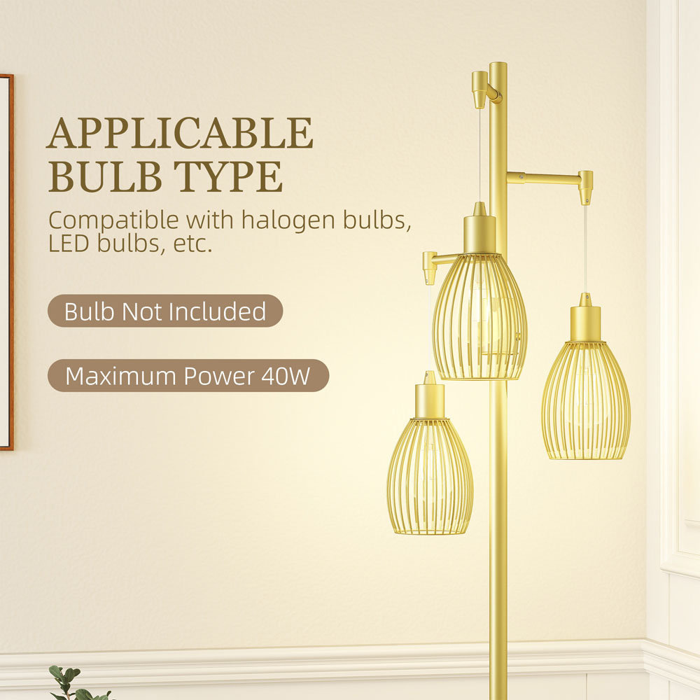 Portland Industrial Gold Tone 3 Light Dimmable Floor Lamp Image 7