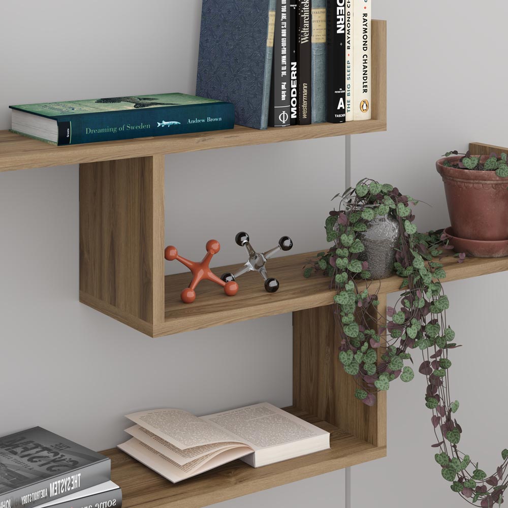 Decortie Tibet 3 Shelf Deep Oud Zigzag Wall Mounted Bookcase Image 4