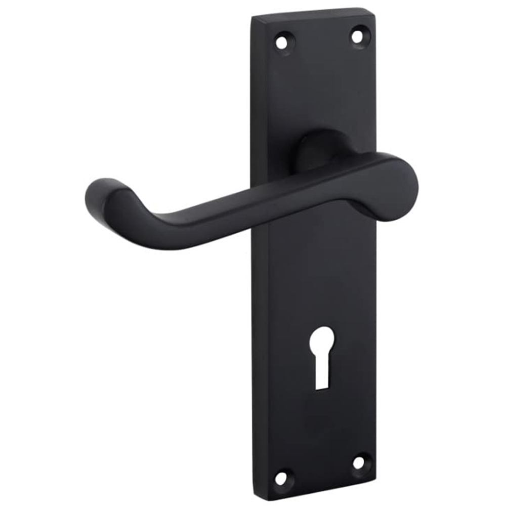 Golden Grace Matt Black Victorian Scroll Lever Lock Door Handle Pair 150 x 40mm Image 2