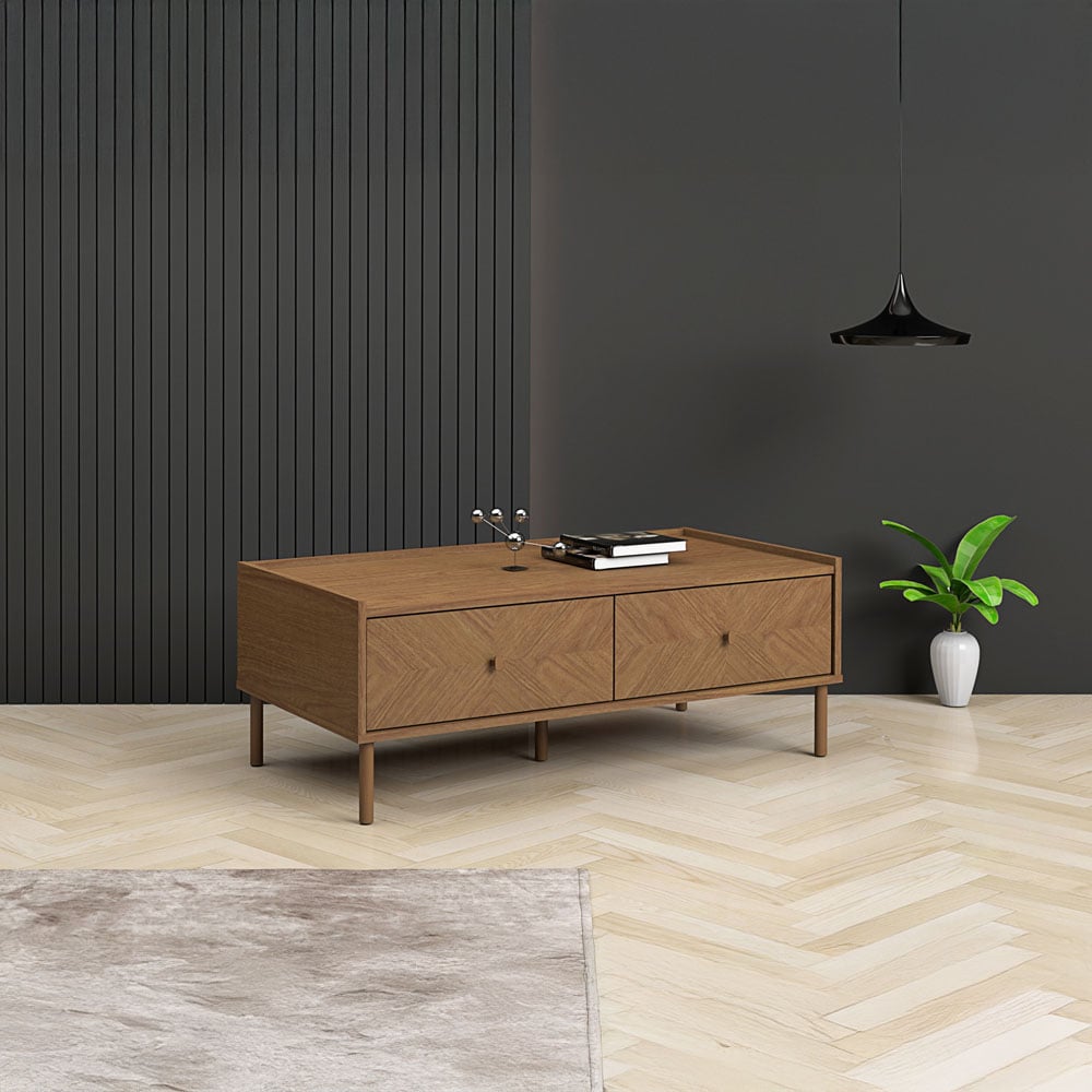 Kudl Summer 2 Drawer Light Oak Coffee Table Image 3