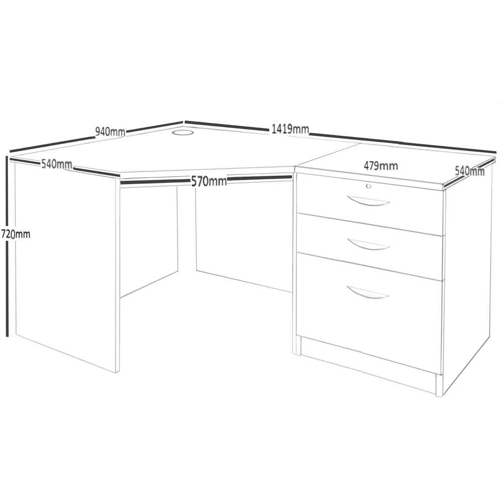 R White Cabinets 2 Drawer Single Cabinet Grey Set-07 Corner Desk Image 5