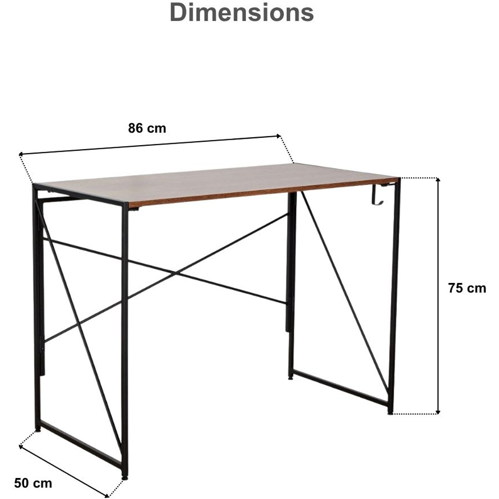 Home Source Brampton Folding Compact Desk with Hook Dark Oak Image 9